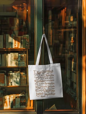 Cotton blend tote bag featuring Harry Potter spells for daily essentials