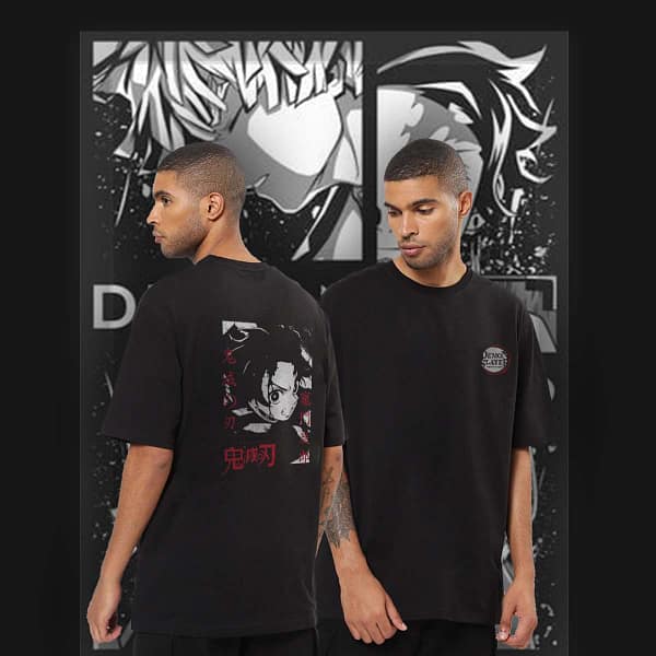 Men Oversized T-shirt With Demon Slayer Anime Design