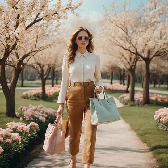 Leonardo Vision XL A Stylish Woman Walking In A Blooming Sprin 0